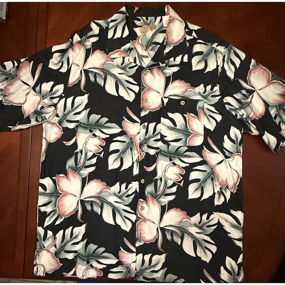 Caribbean Tropical Hawaiian Shirt 70% Silk XLT Floral Resortwear Summer Beach - Picture 2 of 5